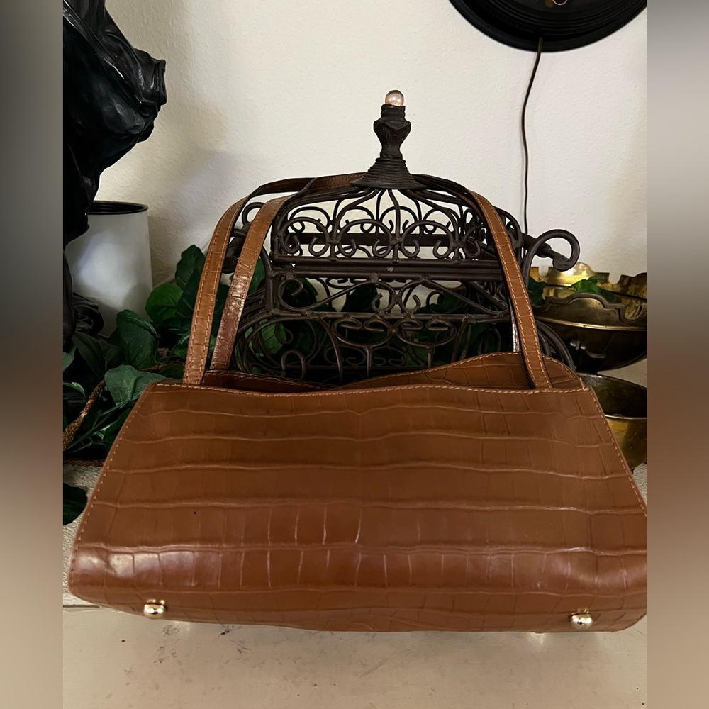 Divina Firenze  Brown Tan Leather Crocodile Embossed Handbag Purse - Picture 2 of 9